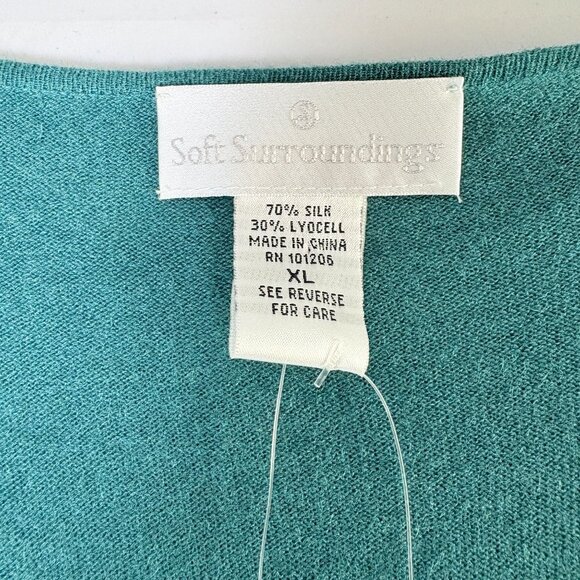 Soft Surroundings Accordion Pleat Cardigan Size XL Teal Green V Neck Silk NWT - Picture 4 of 10